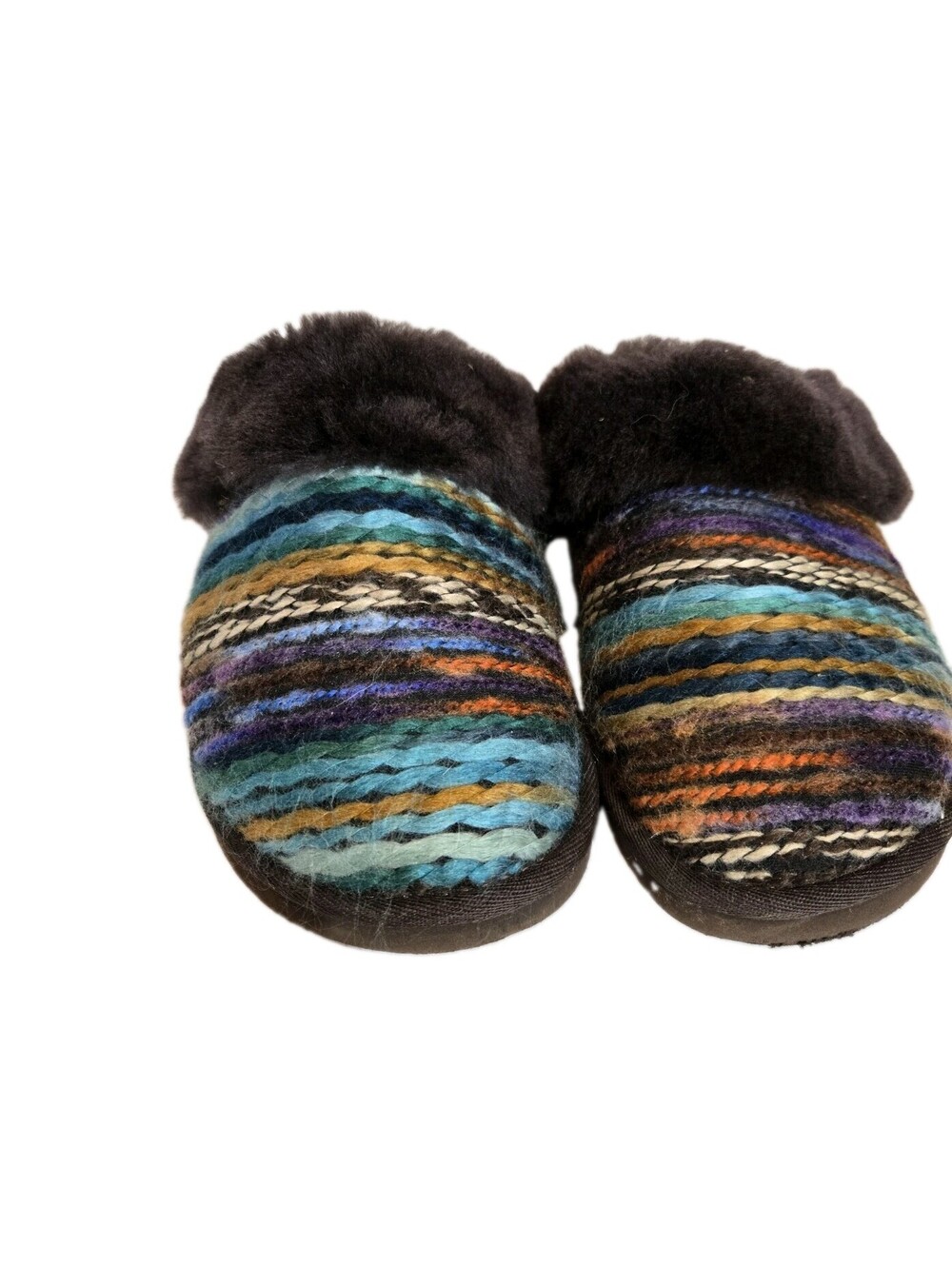 Lamo Women's Sz 9 Slides Rope Textile Upper Faux Fur Lined Sheepskin Footbed